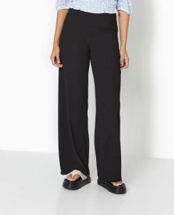 Pantalon large et fluide en tissu effet froissé Femme - Couleur noir - Taille XS - Pantalon Femme - PIMKIE