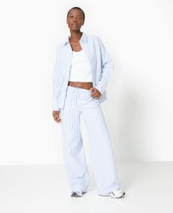 Pantalon rayé façon pyjama d'homme Femme - Couleur bleu - Taille 36 - Pantalon Femme - PIMKIE
