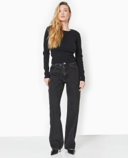 Jean droit avec strass noirs Femme - Couleur noir - Taille 38 - Jean Femme - PIMKIE
