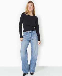 Jean droit avec perles effet nacre Femme - Couleur bleu - Taille 36 - Jean Femme - PIMKIE