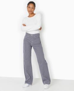 Jean rayé droit taille haute Femme - Couleur bleu - Taille 38 - Jean Femme - PIMKIE