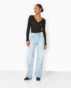 Jean droit avec ceinture élastiquée Femme - Couleur bleu - Taille 36 - Jean Femme - PIMKIE