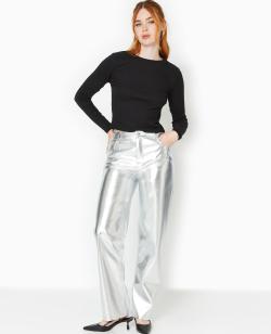 Pantalon en simili cuir argenté Femme - Couleur gris - Taille 36 - Pantalon Femme - PIMKIE
