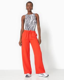 Pantalon large et droit en tissu reliefé Femme - Couleur rouge - Taille M - Pantalon Femme - PIMKIE