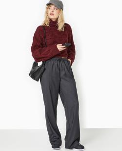 Pantalon large et droit ceinture élastiquée Femme - Couleur gris - Taille S - Pantalon Femme - PIMKIE