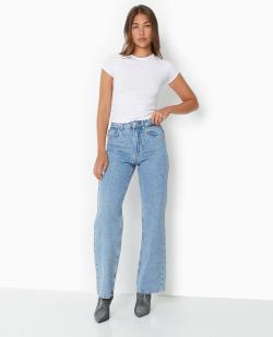 Jean droit taille haute avec strass Femme - Couleur bleu - Taille 36 - Jean Femme - PIMKIE