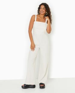 Combinaison à bretelles et dos ouvert avec lin Femme - Couleur blanc - Taille 38 - Pantalon Femme - PIMKIE