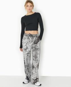 Pantalon fluide en velours Femme - Couleur gris - Taille L - Pantalon Femme - PIMKIE