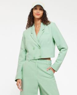Veste cropped double boutonnage Femme - Couleur vert - Taille XS - Veste et Blazer Femme - PIMKIE