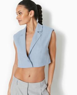 Blazer sans manches cropped Femme - Couleur bleu - Taille L - Veste et Blazer Femme - PIMKIE