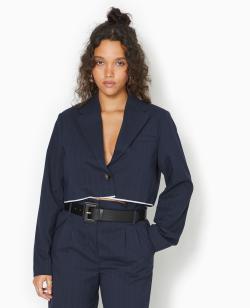Veste blazer cropped motif rayures Femme - Couleur bleu - Taille XS - Veste et Blazer Femme - PIMKIE
