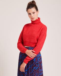 Pull cropped col roulé Femme - Couleur rouge - Taille XS - Pull et Gilet Femme - PIMKIE