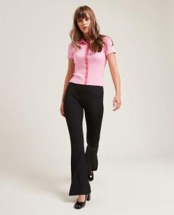 Polo rayé en maille côtelée Femme - Couleur rose - Taille L - T-shirt et Top Femme - PIMKIE