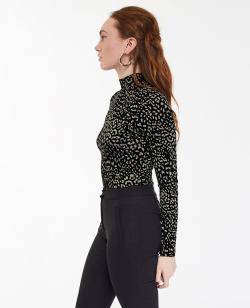 Top manches longues col montant motif léopard Femme - Couleur vert - Taille M - T-shirt et Top Femme - PIMKIE