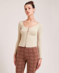 Top boutonné en maille côtelée Femme - Couleur marron - Taille M - T-shirt et Top Femme - PIMKIE