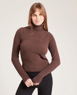 Pull col roulé maille fluffy Femme - Couleur marron - Taille M - Pull et Gilet Femme - PIMKIE