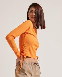 Top maille côteléee avec lacets Femme - Couleur orange - Taille L - T-shirt et Top Femme - PIMKIE