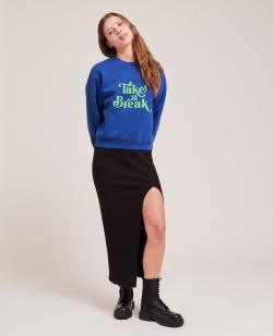 Sweat col rond avec flocage Femme - Couleur bleu - Taille L - Sweat Femme - PIMKIE