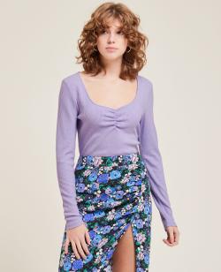 Top manches longues maille côtelée Femme - Couleur violet - Taille XS - T-shirt et Top Femme - PIMKIE