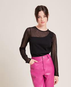 Top bi-matière effet one shoulder Femme - Couleur noir - Taille XS - Pull et Gilet Femme - PIMKIE