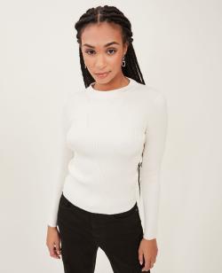 Pull col rond maille côtelée Femme - Couleur blanc - Taille S - Pull et Gilet Femme - PIMKIE