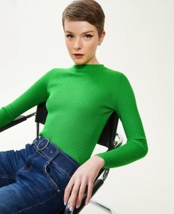 Pull col rond maille côtelée Femme - Couleur vert - Taille M - Pull et Gilet Femme - PIMKIE