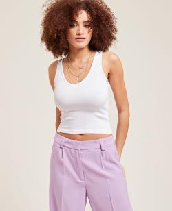 Débardeur court maille côtelée Femme - Couleur blanc - Taille XL - T-shirt et Top Femme - PIMKIE