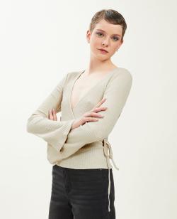 Top cache-cœur maille côtelée Femme - Couleur beige - Taille S - T-shirt et Top Femme - PIMKIE