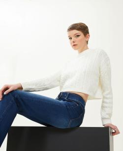 Pull court en maille torsadée Femme - Couleur blanc - Taille XS - Pull et Gilet Femme - PIMKIE