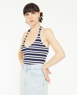 Dos-nu en maille motif rayé Femme - Couleur bleu - Taille XS - T-shirt et Top Femme - PIMKIE