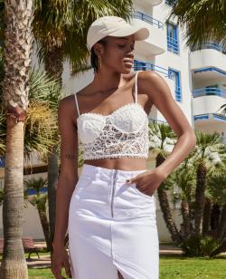 Brassière balconnet en dentelle crochet Femme - Couleur blanc - Taille S - T-shirt et Top Femme - PIMKIE