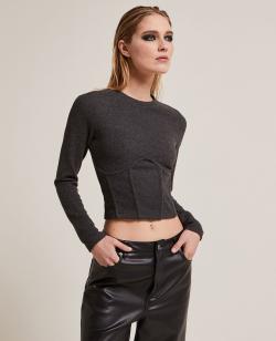 Pull façon corset Femme - Couleur gris - Taille XS - Pull et Gilet Femme - PIMKIE