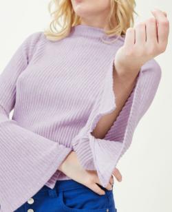 Top manches flare maille plissée Femme - Couleur violet - Taille M - T-shirt et Top Femme - PIMKIE