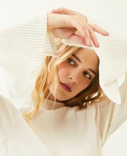 Top manches flare maille plissée Femme - Couleur blanc - Taille M - T-shirt et Top Femme - PIMKIE