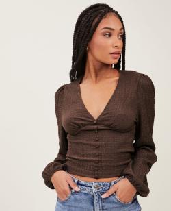 Top manches ballons Femme - Couleur marron - Taille S - T-shirt et Top Femme - PIMKIE