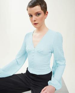 Top manches ballons Femme - Couleur bleu - Taille XS - T-shirt et Top Femme - PIMKIE