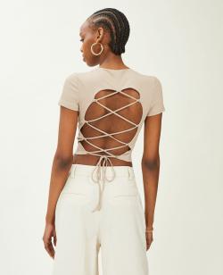 Top dos-nu avec liens croisés Femme - Couleur blanc - Taille XS - T-shirt et Top Femme - PIMKIE