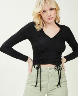 Top manches longues avec liens coulissants Femme - Couleur noir - Taille S - T-shirt et Top Femme - PIMKIE