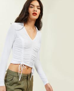 Top manches longues avec liens coulissants Femme - Couleur blanc - Taille S - T-shirt et Top Femme - PIMKIE