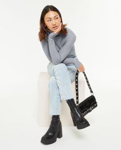 Pull fin en maille côtelée col cheminée Femme - Couleur gris - Taille XS - Pull et Gilet Femme - PIMKIE