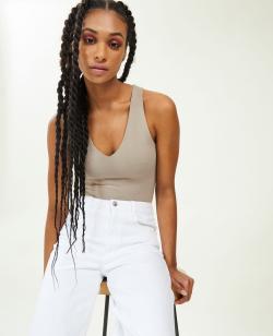 Body col V Femme - Couleur marron - Taille M - T-shirt et Top Femme - PIMKIE