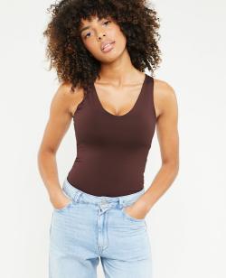 Body col V Femme - Couleur marron - Taille XL - T-shirt et Top Femme - PIMKIE