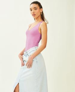Body uni à col V Femme - Couleur rose - Taille L - T-shirt et Top Femme - PIMKIE