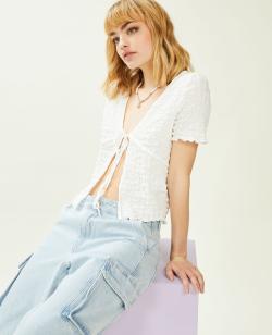 Top en maille gaufrée avec nouette Femme - Couleur blanc - Taille S - T-shirt et Top Femme - PIMKIE