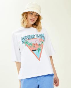 T-shirt oversize avec imprimé Femme - Couleur blanc - Taille XS - T-shirt et Top Femme - PIMKIE
