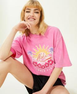 T-shirt oversize avec imprimé Femme - Couleur rose - Taille XS - T-shirt et Top Femme - PIMKIE