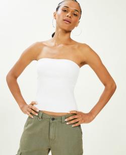 Top bustier en maille côtelée Femme - Couleur blanc - Taille M - T-shirt et Top Femme - PIMKIE