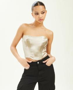 Corset bustier en tissu satiné Femme - Couleur marron - Taille S - T-shirt et Top Femme - PIMKIE