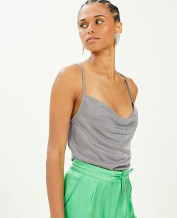 Top col bénitier avec lurex Femme - Couleur gris - Taille L - T-shirt et Top Femme - PIMKIE