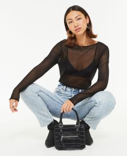 Top manches longues en maille transparente Femme - Couleur noir - Taille XS - Pull et Gilet Femme - PIMKIE
